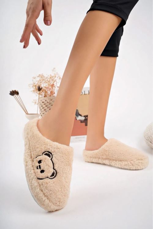 Peluş Krem Kaymaz Taban Ev Terliği