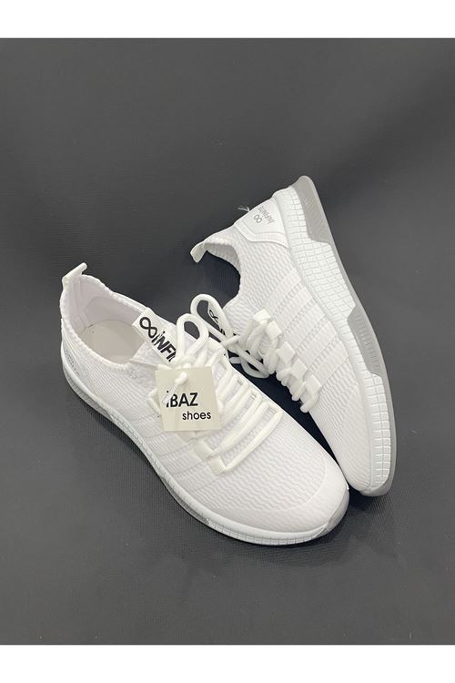 Triven Beyaz Gri Fileli Kadın Günlük Sneaker