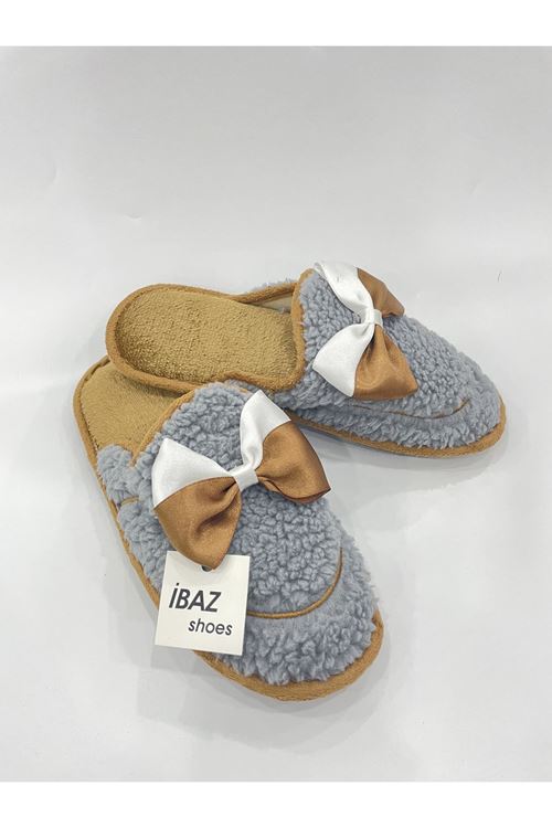 Gri Kurdeleli Yünlü Ev Terliği