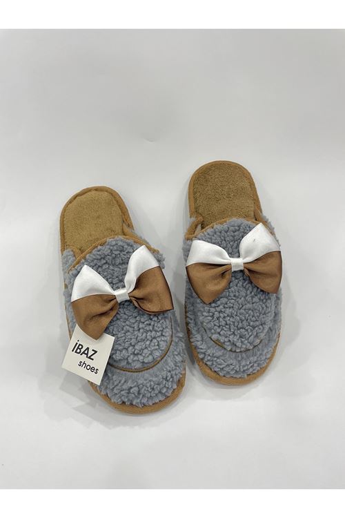 Gri Kurdeleli Yünlü Ev Terliği