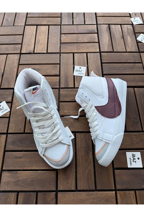 Jumbo Blazer Beyaz Bordo Uzun