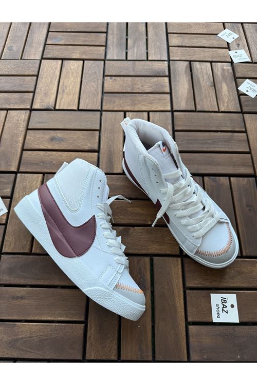 Jumbo Blazer Beyaz Bordo Uzun