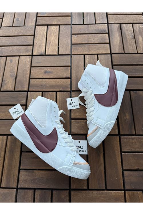 Jumbo Blazer Beyaz Bordo Uzun