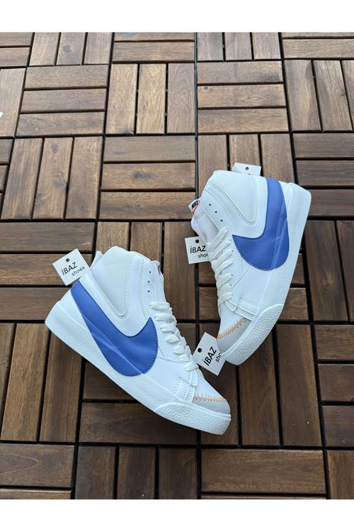 Jumbo Blazer Beyaz Mavi Uzun