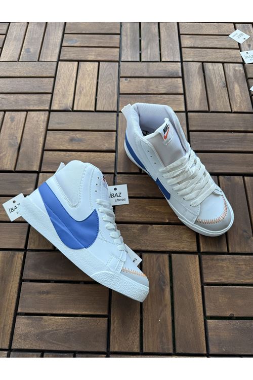 Jumbo Blazer Beyaz Mavi Uzun