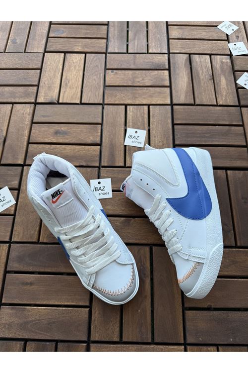 Jumbo Blazer Beyaz Mavi Uzun